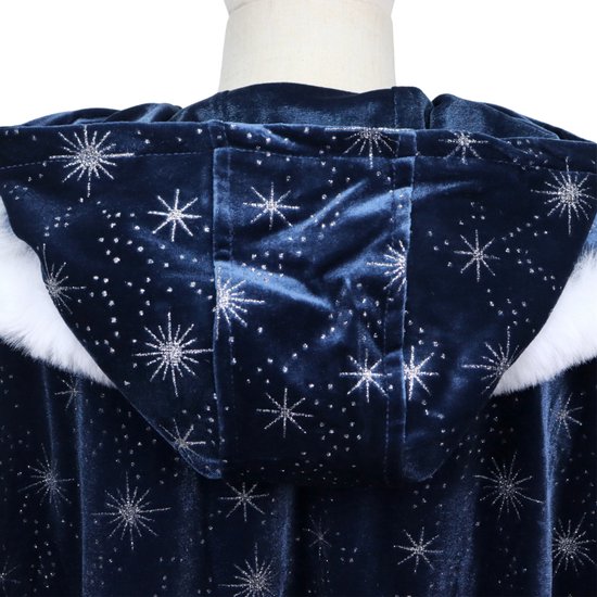Joya Kids® | Cape de princesse d'hiver de Luxe pour enfant | Velours bleu foncé avec étoiles | Cape de déguisement pour fille avec capuche et fourrure blanche | Cape de la Reine des Glaces | 72 cm | Déguisement d'hiver | Édition de luxe