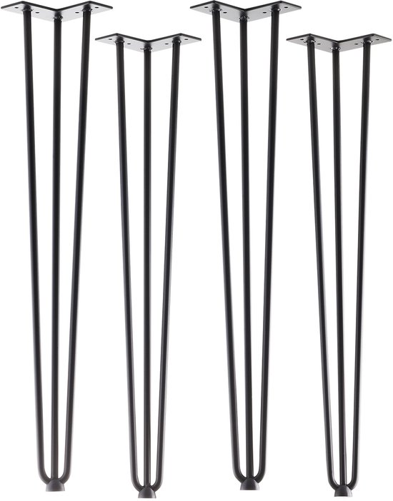 SOTECH 4 pieds épingle à cheveux noir 710 mm 3 bâtons Pieds épingle à cheveux Pieds de table pour tables à manger et tabourets de bar Pied de support