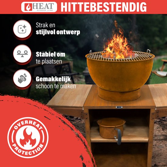 HEAT Outdoor Living Buitenkeuken Kjok Roest - Barbecue met Opslag - Mobiele Buitenkeuken - Barbecue Plancha - Grillen - Staal - Incl. Snijplank - Sfeervolle Avonden met Vrienden en Familie - 122x60x93 cm van HEAT Outdoor Living — afbeelding 5