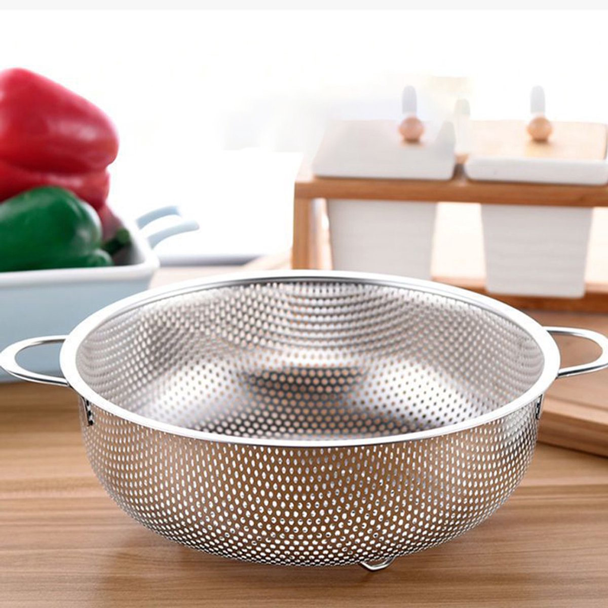 RVS Keukensieb Ø28cm – Vergiet voor Pasta, Groenten & Fruit, Fijnmazig Afgiethulp, Duurzaam Roestvrijstalen Afgietsieb voor Keuken