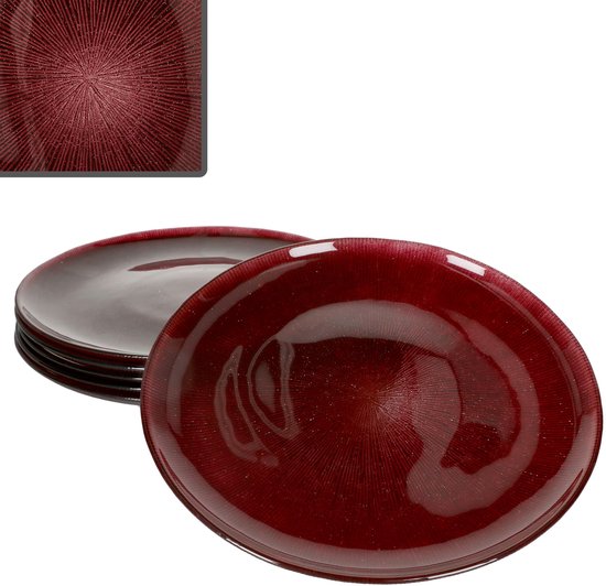 Set van 6 Suez donkerrode glazen dinerborden voor 6 personen - 23050064