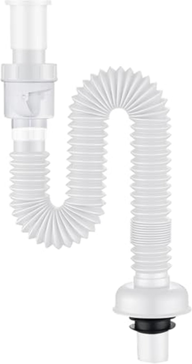 Ruimtebesparende flexibele sifon met geurafsluiting