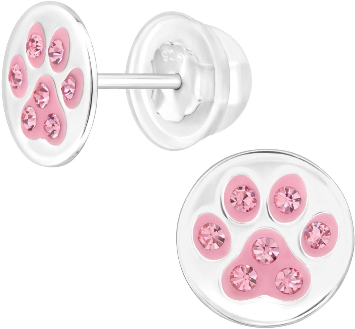 Premium Kinderoorstekers Sterling Zilveren Pootafdruk met Kristal en Epoxy