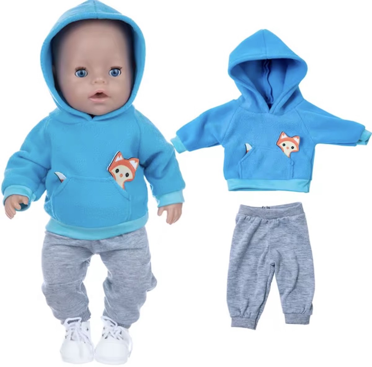 Blauw-Grijs Joggingpak “Geschikt voor Baby Born” Jongen - Kleding & Accessoire voor Babypoppen (36–43 cm)