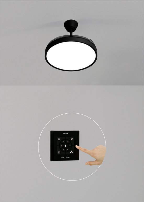CREATE Wind Clear Plafondventilator, S, donker hout, met licht, afstandsbediening en wifi, 40 W, 91 cm, timer, 6 snelheden, intrekbare bladen, 3 lichttemperaturen, zomer- en winterfunctie