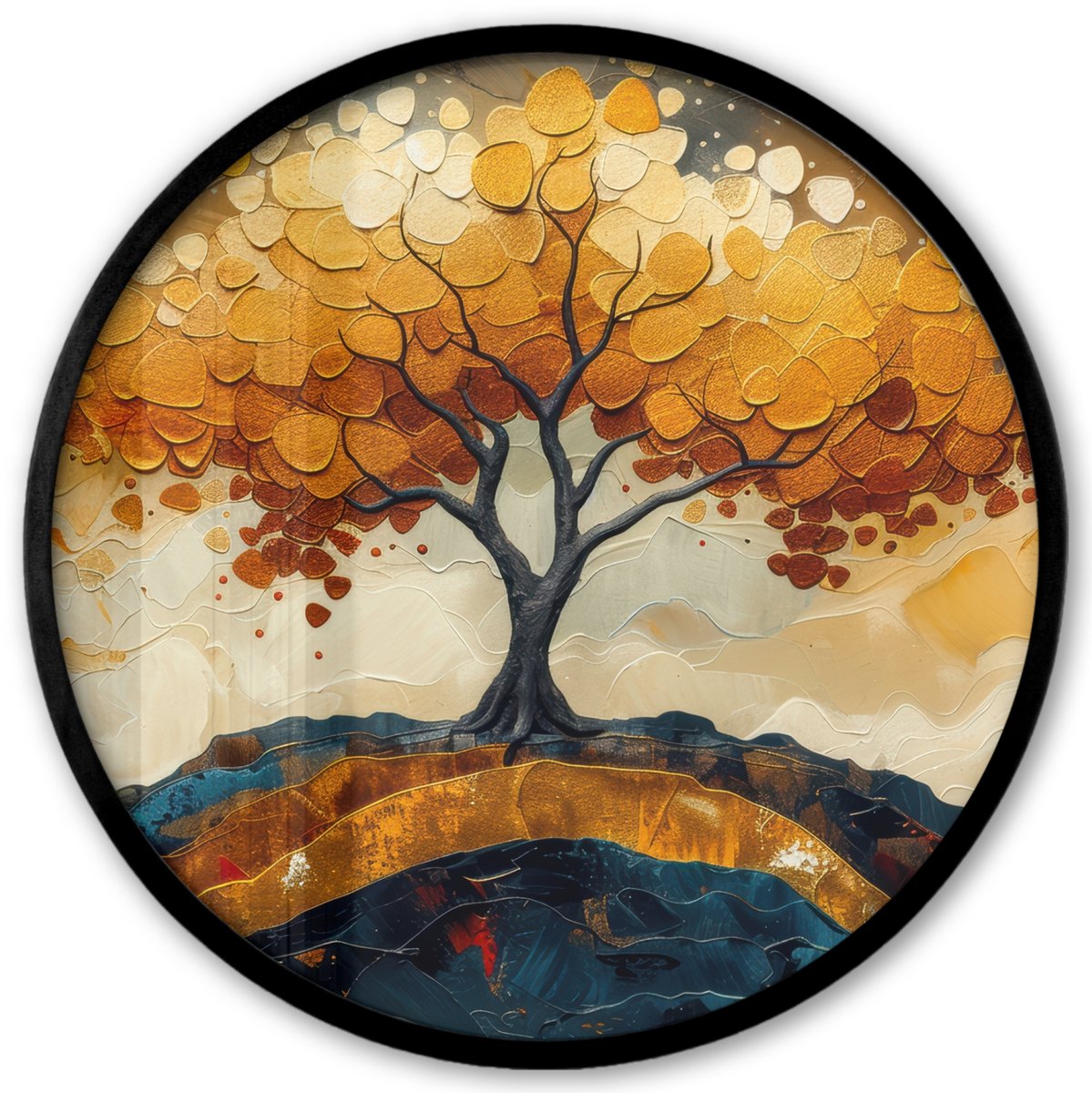 FrameYourWall Poster in lijst Rond - Fotolijst 40x40 cm - Posters - Boom - Natuur - Goud - Modern - Ronde posterlijst zwart - Decoratie - Wanddecoratie woonkamer - Muurdecoratie slaapkamer Boom - Kunst