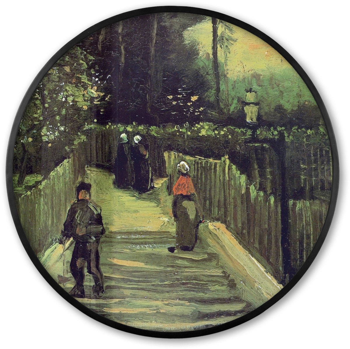 FrameYourWall Poster in lijst Rond - Fotolijst 60x60 cm - Posters - Hellend pad in Montmartre - Vincent van Gogh - Ronde posterlijst zwart - Decoratie - Wanddecoratie woonkamer - Muurdecoratie slaapkamer Multicolor