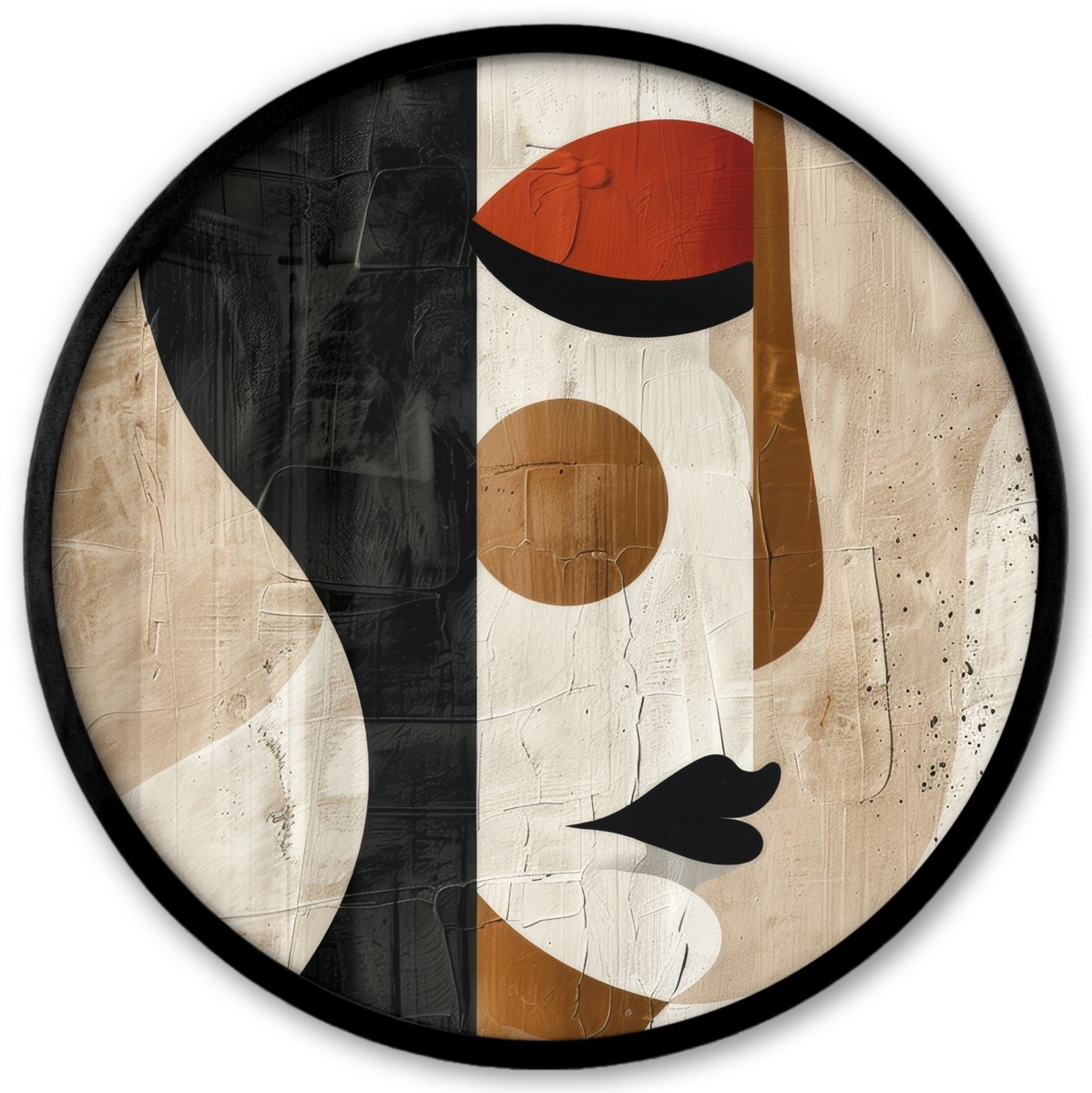 FrameYourWall Poster in lijst Rond - Fotolijst 40x40 cm - Posters - Gezicht - Abstract - Kunst - Vormen - Ronde posterlijst zwart - Decoratie - Wanddecoratie woonkamer - Muurdecoratie slaapkamer