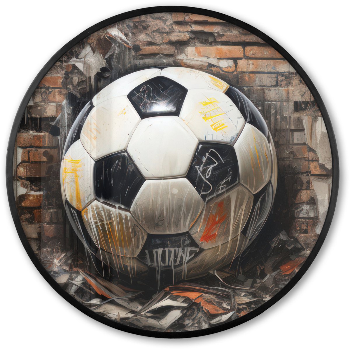 FrameYourWall Poster in lijst Rond - Fotolijst 80x80 cm - Posters - Voetbal - Muur - Zwart - Wit - Ronde posterlijst zwart - Decoratie - Wanddecoratie woonkamer - Muurdecoratie slaapkamer Multicolor