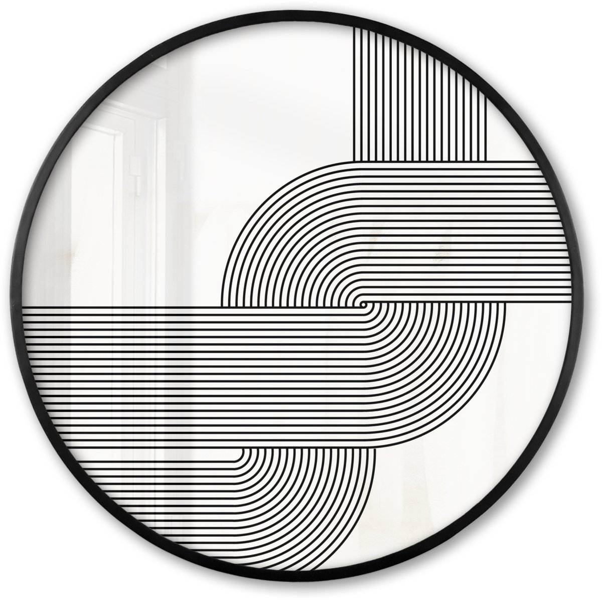 FrameYourWall Poster in lijst Rond - Fotolijst 80x80 cm - Posters - Kunst - Abstract - Zwart - Wit - Ronde posterlijst zwart - Decoratie - Wanddecoratie woonkamer - Muurdecoratie slaapkamer Multicolor