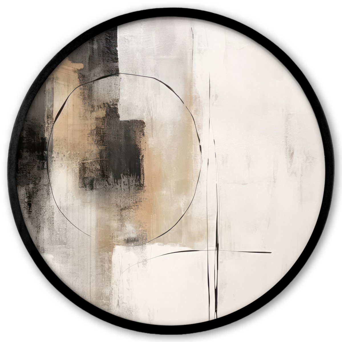 FrameYourWall Poster in lijst Rond - Fotolijst 40x40 cm - Posters - Kunst - Abstract - Grijs - Industrieel - Ronde posterlijst zwart - Decoratie - Wanddecoratie woonkamer - Muurdecoratie slaapkamer Beige