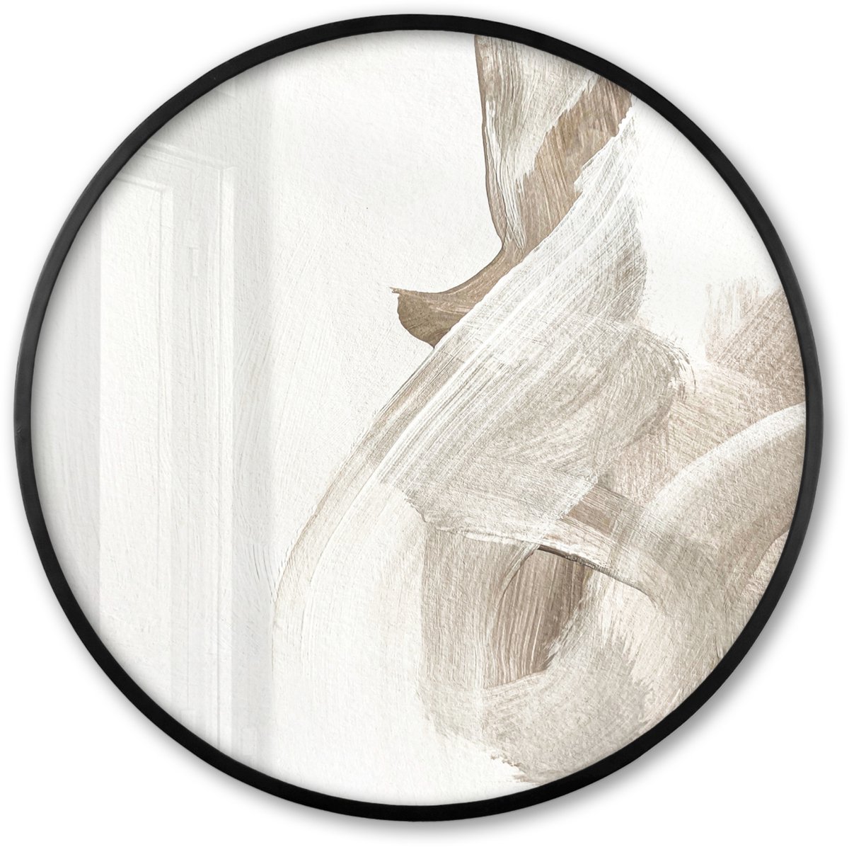 FrameYourWall Poster in lijst Rond - Fotolijst 60x60 cm - Posters - Abstract - Moderne kunst - Beige - Ronde posterlijst zwart - Decoratie - Wanddecoratie woonkamer - Muurdecoratie slaapkamer Beige - Verfstreep