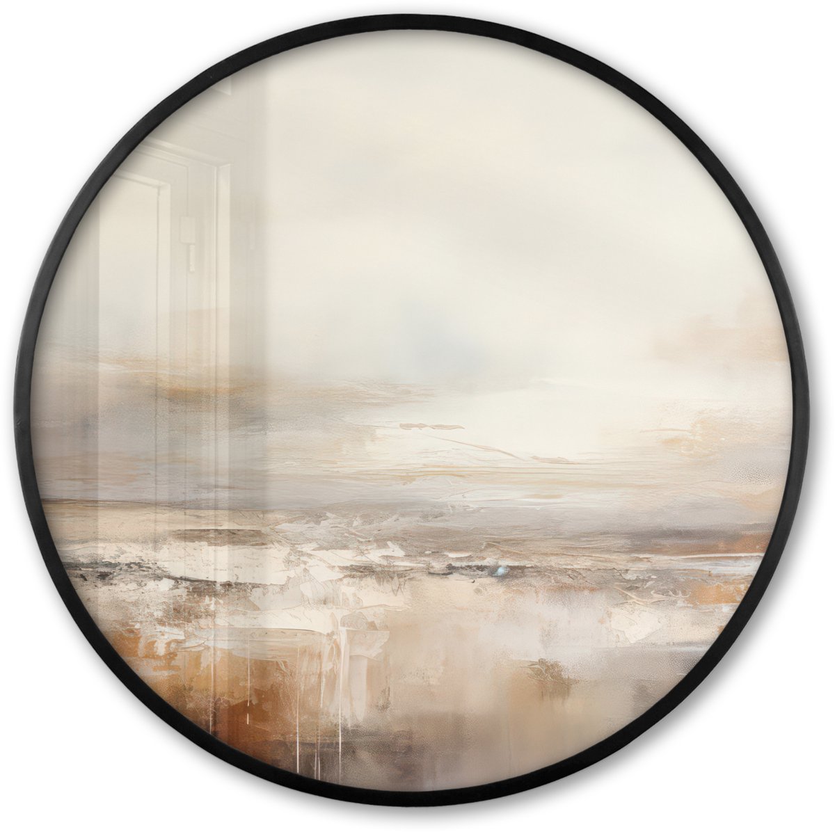 FrameYourWall Poster in lijst Rond - Fotolijst 80x80 cm - Posters - Kunst - Industrieel - Grijs - Bruin - Abstract - Ronde posterlijst zwart - Decoratie - Wanddecoratie woonkamer - Muurdecoratie slaapkamer Beige
