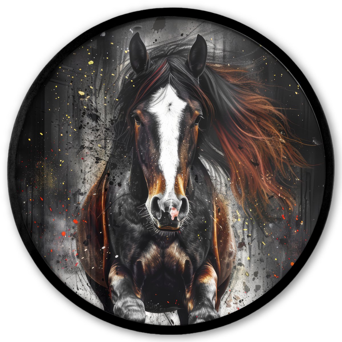 FrameYourWall Poster in lijst Rond - Fotolijst 40x40 cm - Posters - Paard - Dieren - Zwart - Luxe - Modern - Ronde posterlijst zwart - Decoratie - Wanddecoratie woonkamer - Muurdecoratie slaapkamer