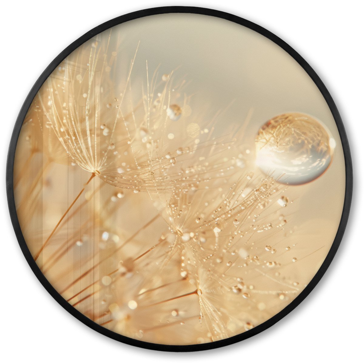 FrameYourWall Poster in lijst Rond - Fotolijst 60x60 cm - Posters - Paardenbloem - Water - Natuur - Planten - Modern - Ronde posterlijst zwart - Decoratie - Wanddecoratie woonkamer - Muurdecoratie slaapkamer