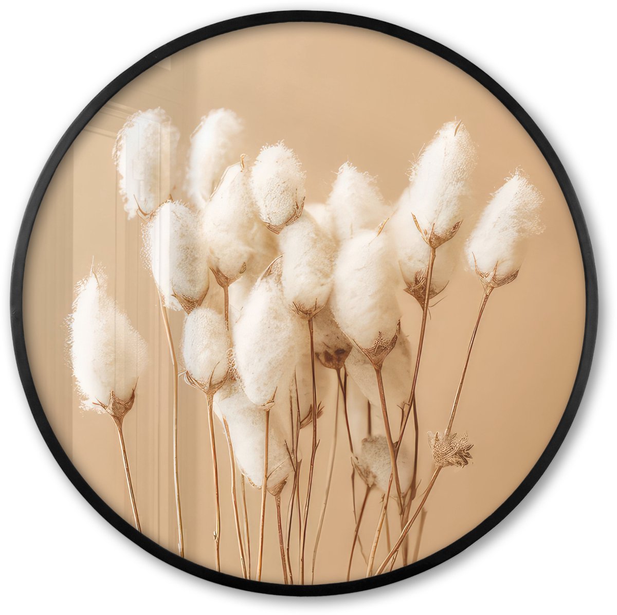 FrameYourWall Poster in lijst Rond - Fotolijst 80x80 cm - Posters - Bloemen - Planten - Bruin - Pastel - Ronde posterlijst zwart - Decoratie - Wanddecoratie woonkamer - Muurdecoratie slaapkamer Naturals - Planten