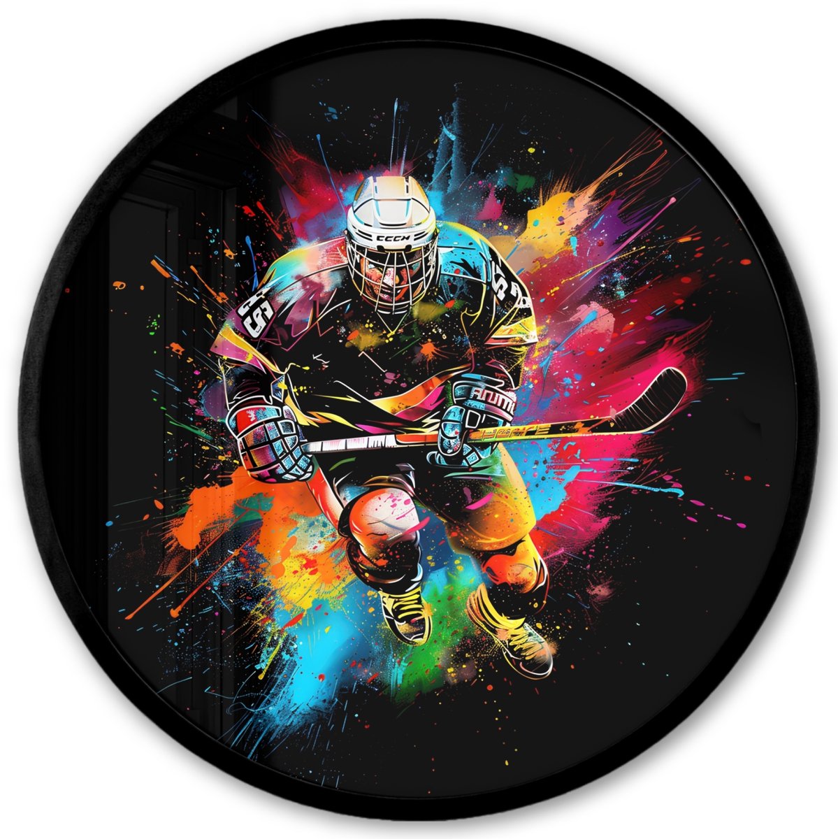 FrameYourWall Poster in lijst Rond - Fotolijst 40x40 cm - Posters - Graffiti - Sport - IJshockey - Hockey - Ronde posterlijst zwart - Decoratie - Wanddecoratie woonkamer - Muurdecoratie slaapkamer IJshockeyer