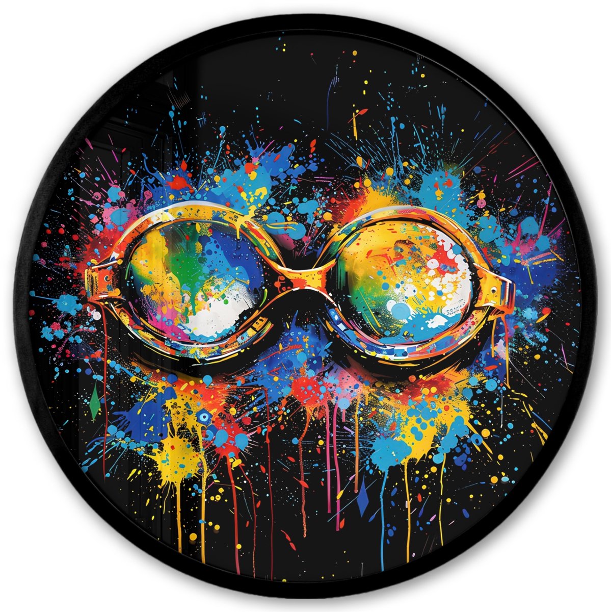 FrameYourWall Poster in lijst Rond - Fotolijst 40x40 cm - Posters - Graffiti - Sport - Zwemmen - Zwembril - Ronde posterlijst zwart - Decoratie - Wanddecoratie woonkamer - Muurdecoratie slaapkamer