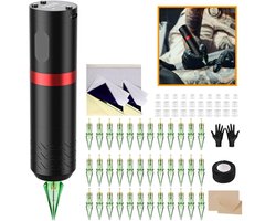 Draadloze Tattoo Pen met OLED Display | Complete Wireless Tattoo Set met 40 Cartridge Naalden | 2x 3mm Oefenhuid | Transfer Stencils | Voor Beginners & Professionals