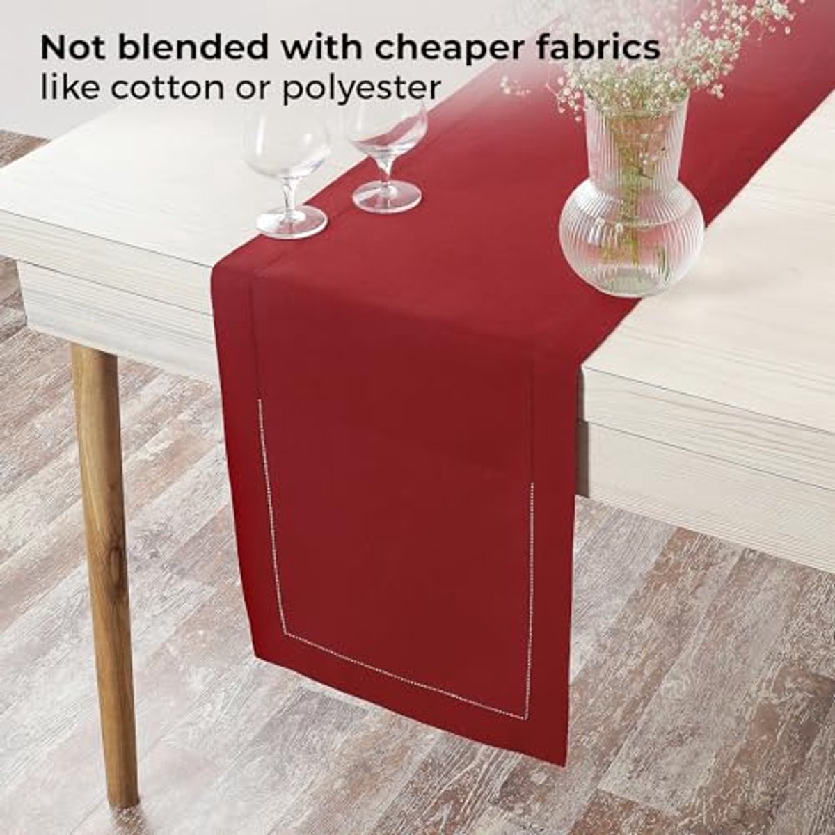 Puur Linnen Tafelloper met Hemstitch - 35,5x112 cm - Perfect voor Feestdagen en Decor