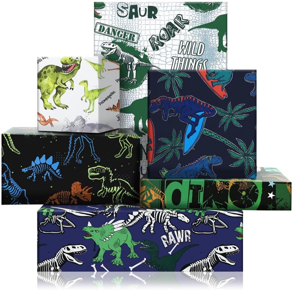 Dinosaur Verpakking Papier voor Kinderen - Jongens - Meisjes - Jurassic Dinosaur Verjaardagscadeau Verpakking Papier - 6 Vellen Plat Vouw 50x70cm Dino Cadeau Verpakking Papier voor Dinosaur Verjaardag Baby Shower