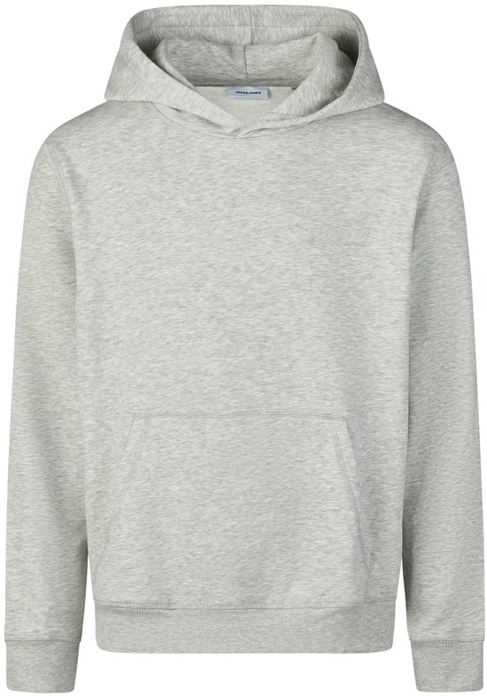 Grijze hoodie met capuchon, kangoeroezak en Jack & Jones label.