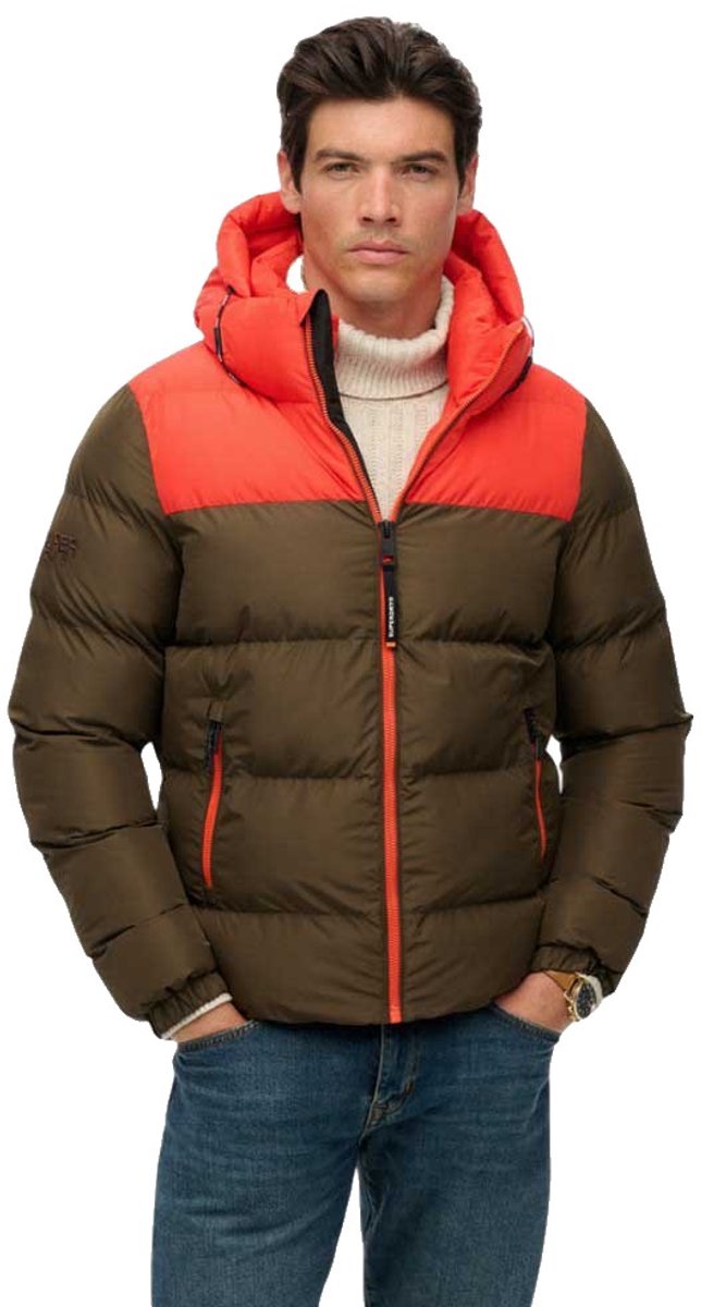 Superdry Colourblock Gewatteerde Jas Met Capuchon Heren Gewatteerde jassen Bruin