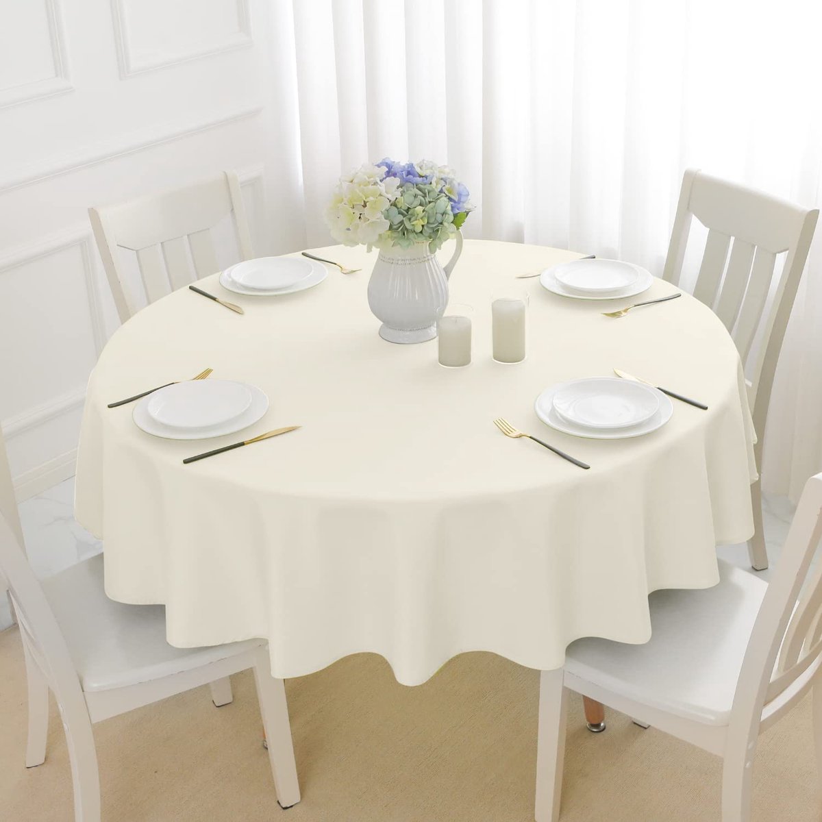 Ibenzoa® Rond beige tafelkleed voor buiten, waterafstotend en afwasbaar, 120 cm