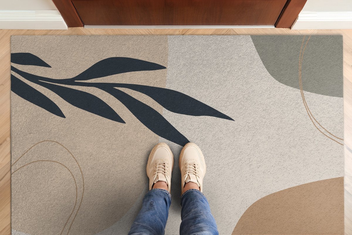 Coloray Deurmat voor binnen - Beige Design Deurmat - Boho-Plant Schoonloopmat - Wasbare Deurmat - Deurmat Groot - 150x100 cm Beige - Boho-Plant