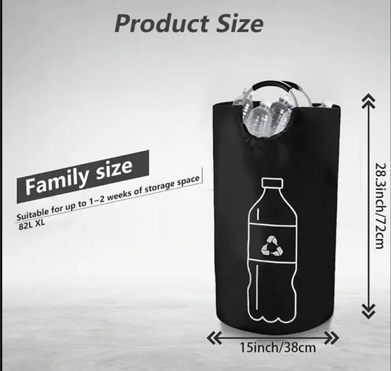 Het origineel opslag van statiegeldflessen - Selinchen® hoogwaardige flessenverzamelaar met afsluitbaar deksel met soft-grip XL zwart bottle bag van Selinchen — afbeelding 3