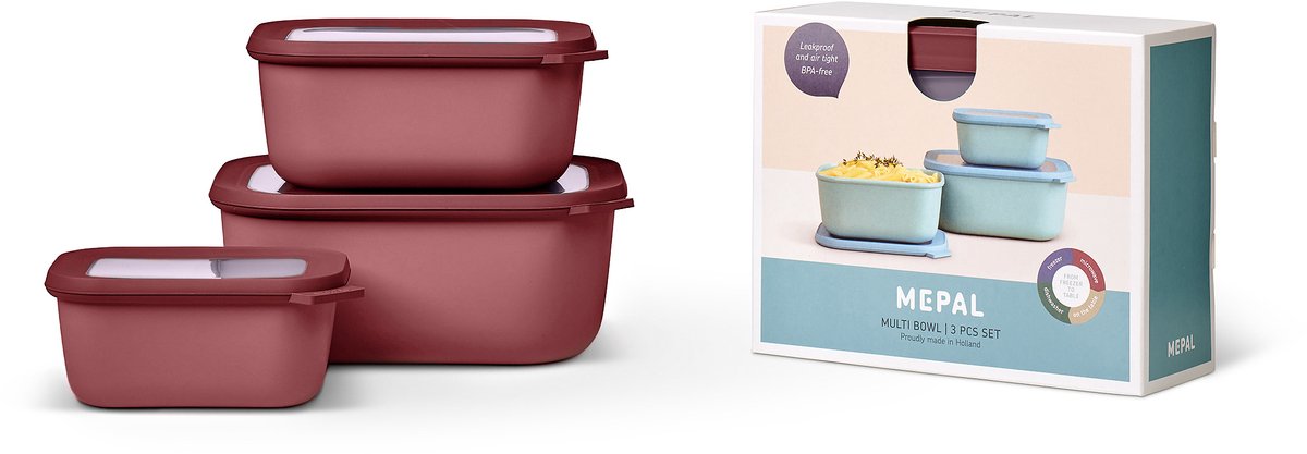 Mepal - Multikom Cirqula vershouddoos set - 750 + 1500 + 3000 ml - Rechthoekig - Vivid mauve