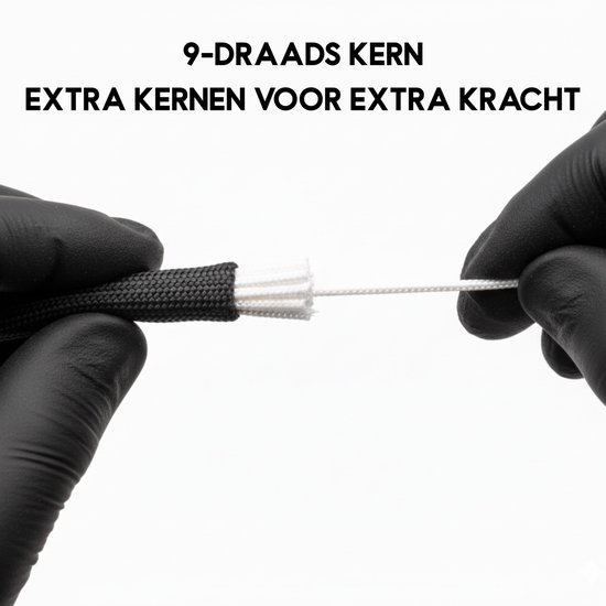 Paracord - Corde - 4 mm - 20 mètres - Noir - 250 kg de force de traction
