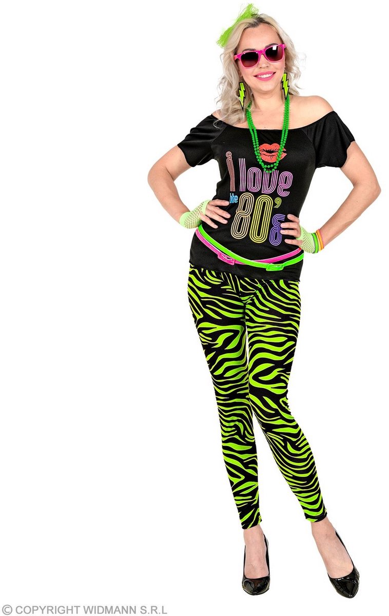 Zebra legging disco neon groen dames
