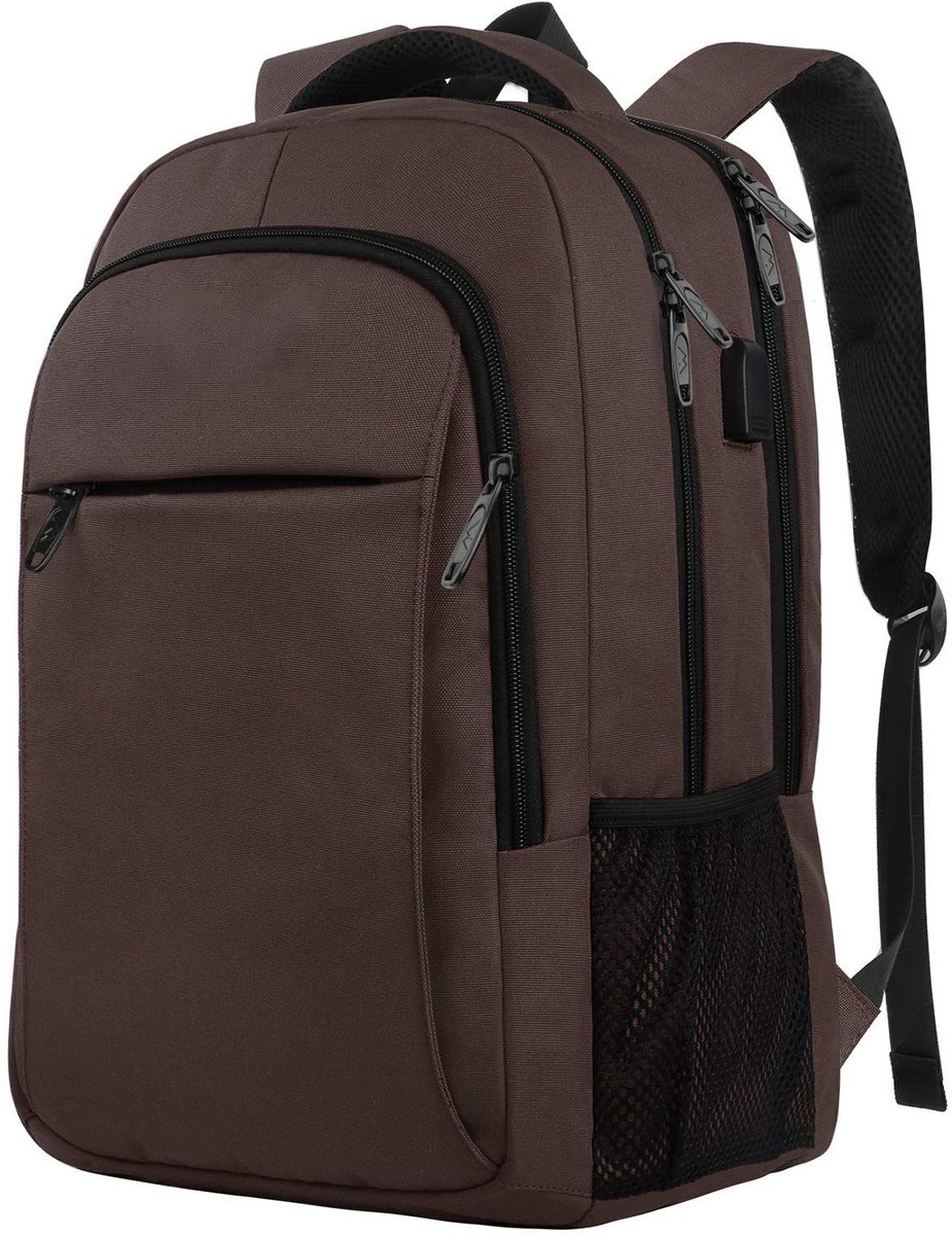 Gsedaox - Anti-Diefstal Rugzak -Waterdichte Laptoptas Rugtas met USB Oplaadpunt -Schooltas tot 17 Inch -Bruin