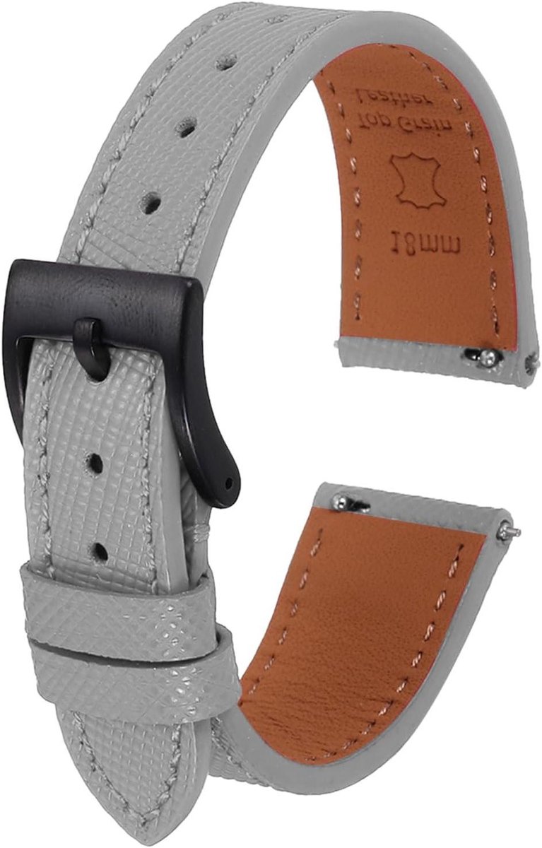 Allecto plus - 18 mm Echt leren horlogebandje met snelwissel, reservearmband in grijs voor mannen en vrouwen.