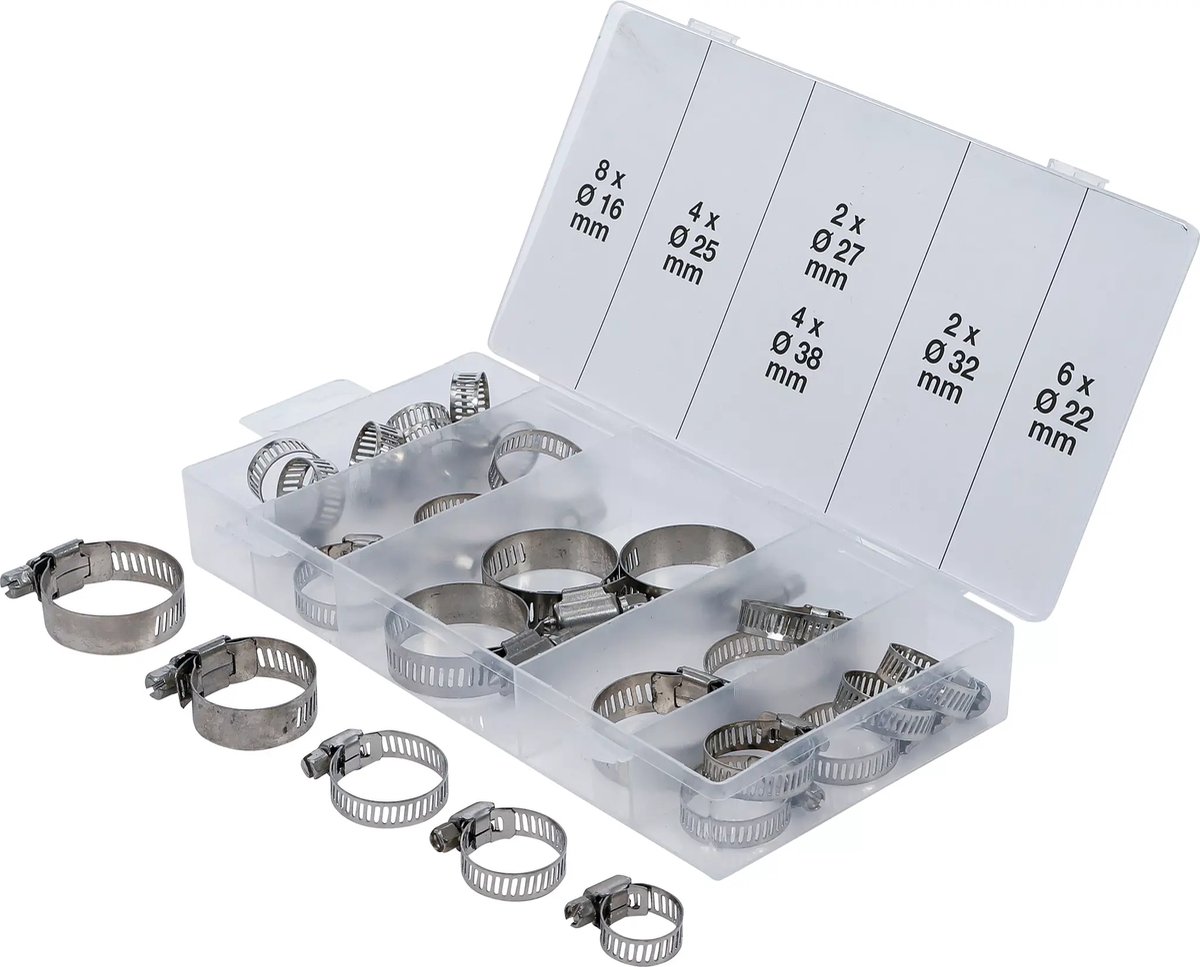 BGS Slangklem assortiment - roestvrij - Ø 16 - 38 mm - 26 delig