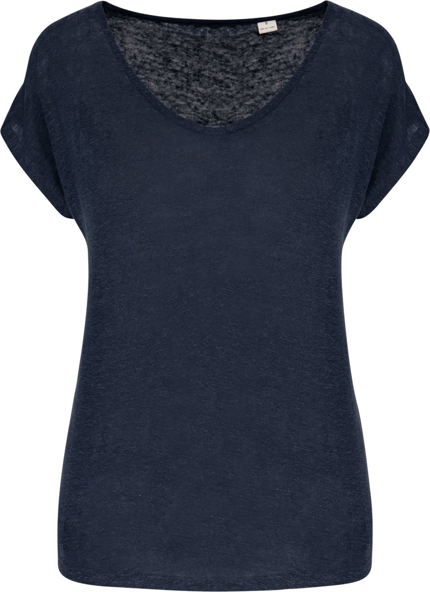 Spasso Linnen dames-t-shirt V-hals SP321 - Navy Blue - S