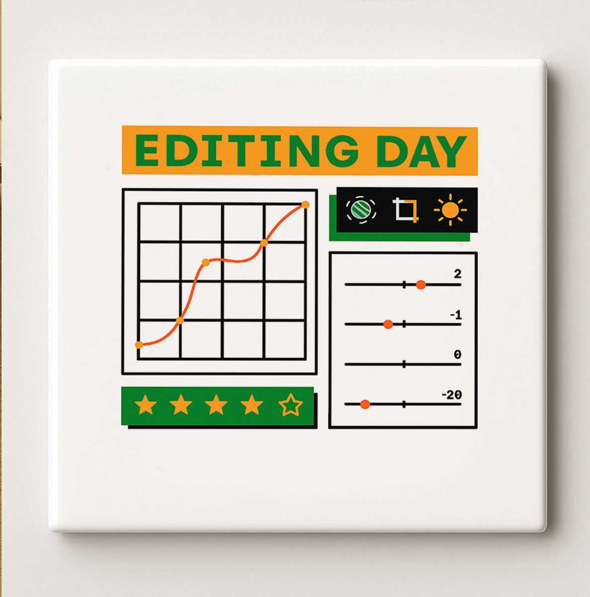 Nevolis Keramische Tegel 15x15cm – “Editing Day” Modern Ontwerp – Leuk Cadeau voor Makers, Fotografen & Video Editors Multi Color