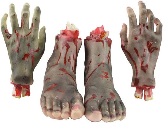 Halloween Bloedige Decoratie - Spookhuis Enge Nep Bloedige Gebroken Afgehakte Handen en Voeten - Lichaamsgrap Feest Rekwisieten - 4 stuks