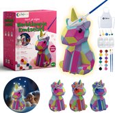 Craftiverse – Paint Your Own Lamp – Knutselset Nachtlampje Kinderen – Schilderen - Eenhoorn Editie – Knutselen Voor Kinderen - Verf je eigen Nachtlampje – Inclusief Verf, Penselen, Sponsjes, Schort & Sjablonen