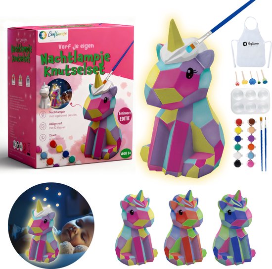 Craftiverse – Peins Ta Propre Lampe – Kit Créatif Veilleuse pour Enfants – Peinture – Édition Licorne – Activités Manuelles – Peins Ta Propre Veilleuse – Inclus Peinture, Pinceaux, Éponges, Tablier & Pochoirs