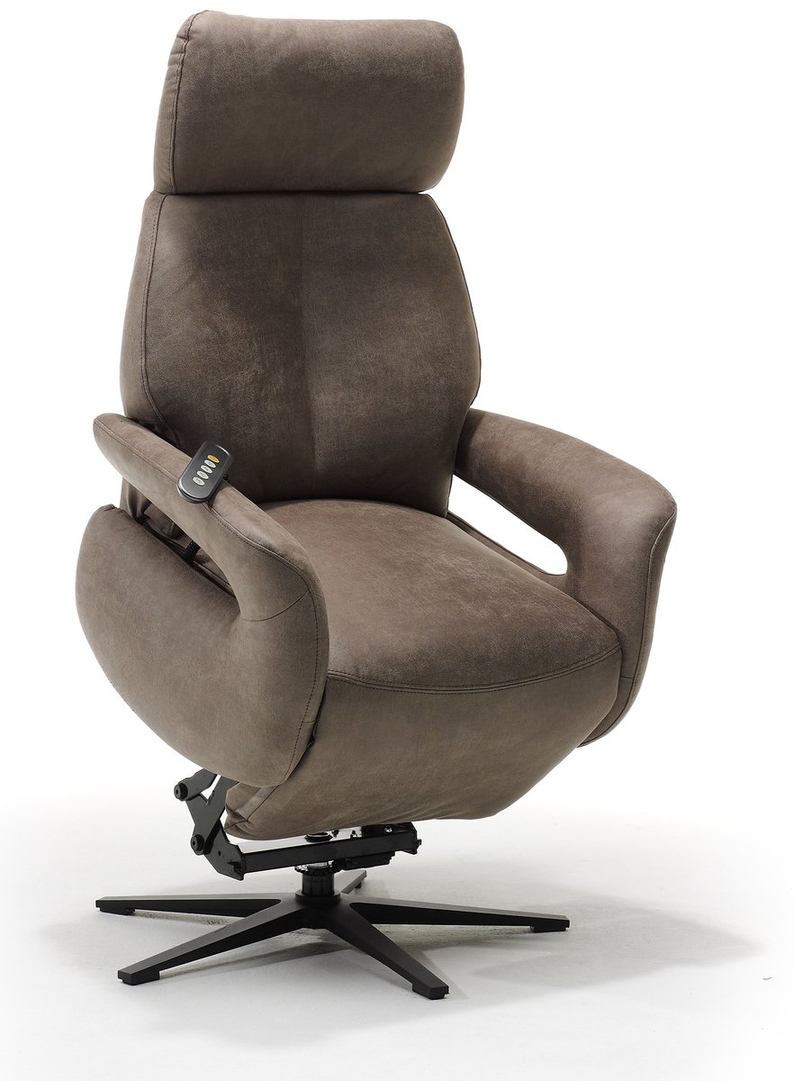 Relaxfauteuil Milo – Microleder – Sta-op stoel - Elektrisch Verstelbaar – Met Accu – 2 Motoren – 360° Draaibaar – Liver – foto 3