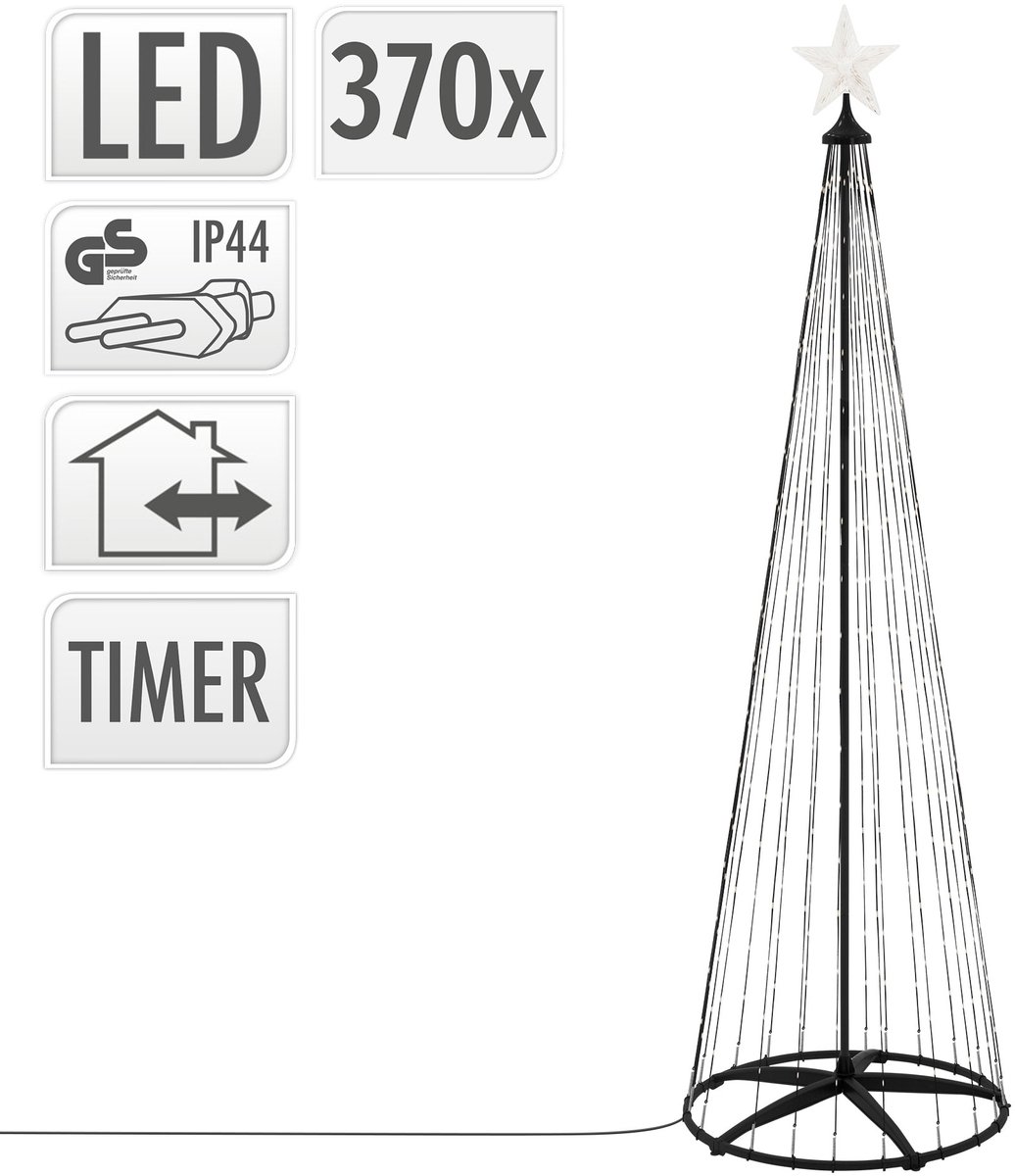 ECD Germany LED kerstboom 210 cm voor buiten 370 warm witte LED lampjes dimbaar met timer 9 lichtstanden met afstandsbediening ster metalen lichtpiramide weerbestendig tuin kerstdecoratie kegelvormige lichtboom kerstverlichting feestdecoratie – foto 8