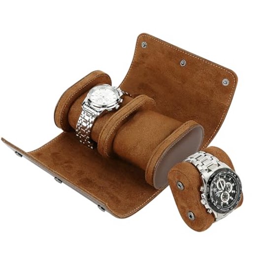 HELMDY Horlogebandje voor heren, 3 plaatsen, voor op reis, PU-leer, draagbare opbergdoos (zwart/bruin HELMDY Horlogebandje voor heren, 3 plaatsen, voor op reis, PU-leer, draagbare opbergdoos (zwart/bruin