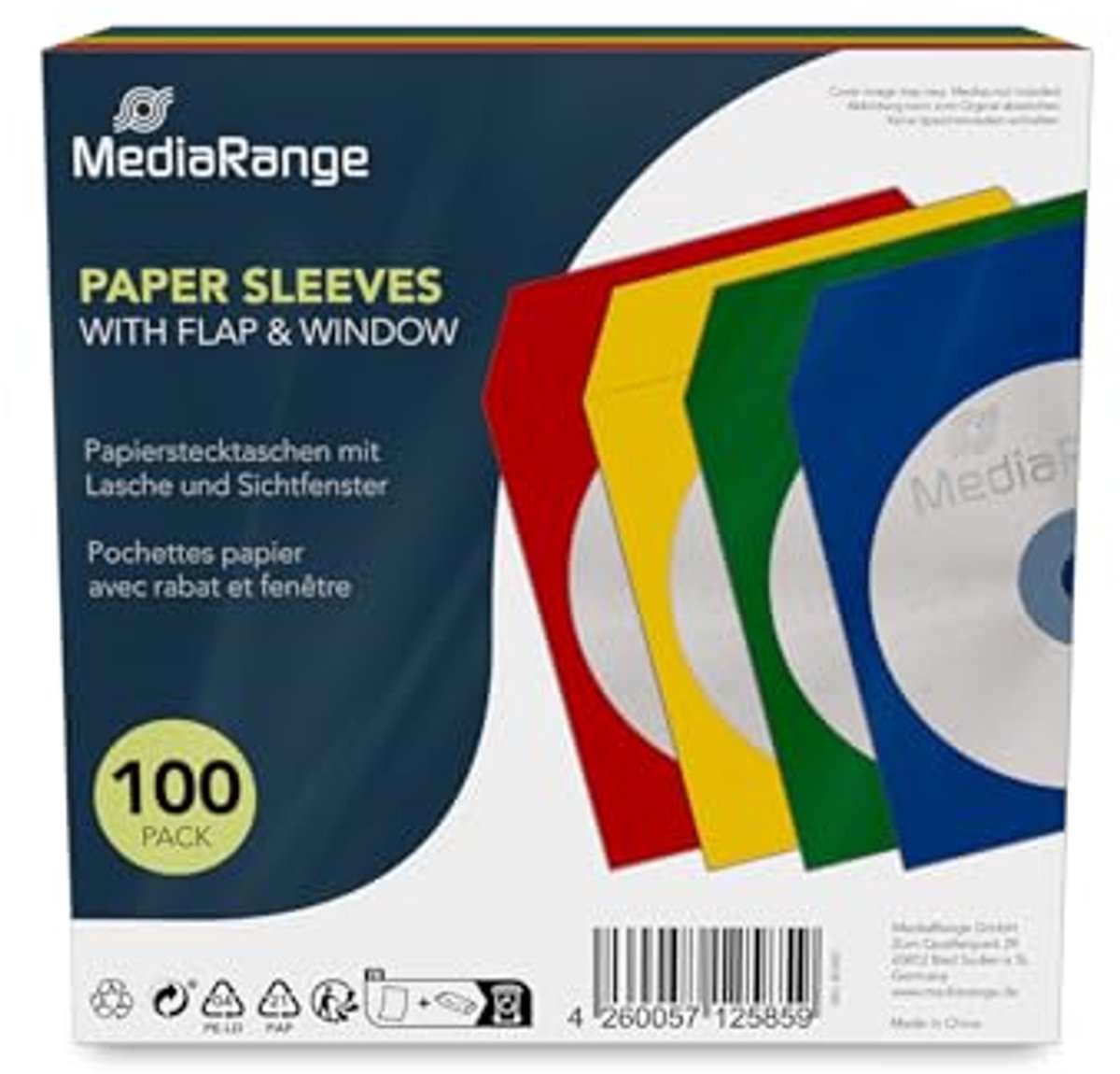 Papieren CD-hoes met kijkvenster voor 100 stuks in diverse kleuren
