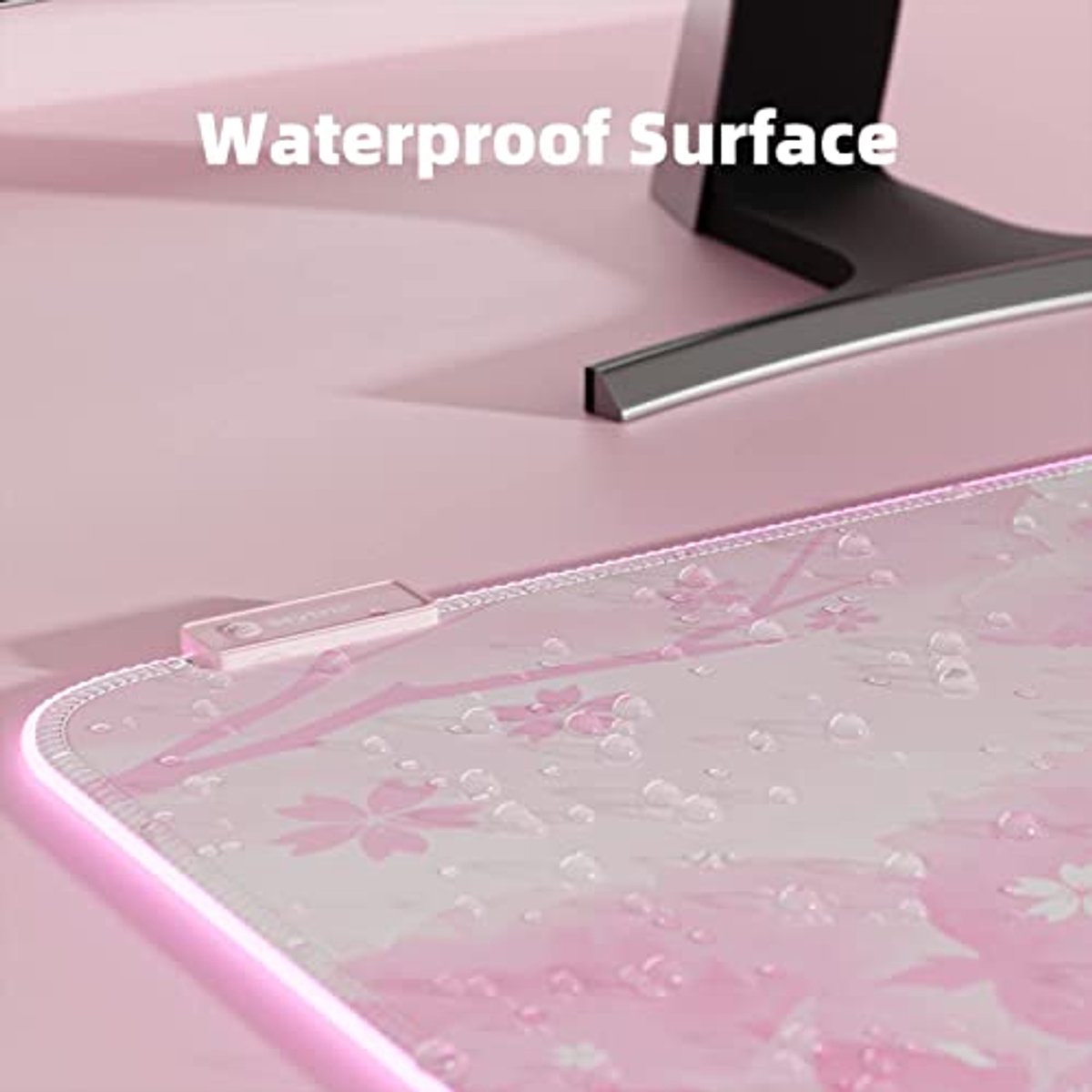 RGB Gaming Muismat XXL - Roze Kawaii Sakura - 14 Lichtmodi, Waterdicht, Antislip Ondergrond
