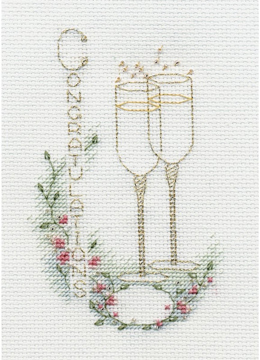 Bothy Threads borduurpakket wenskaart gefeliciteerd, proost CDG3 telpatroon incl. passe-partout, kaart en envelop