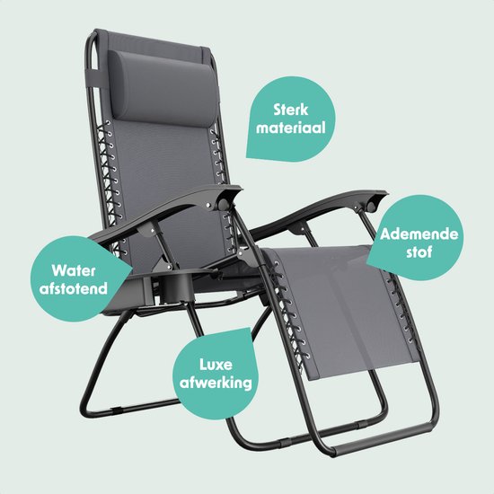 LifeGoods Opvouwbare Tuinstoel - Ligstoel Tuin - 30°-90° Verstelbaar - Metaal - Donkergrijs van Merkloos — afbeelding 5