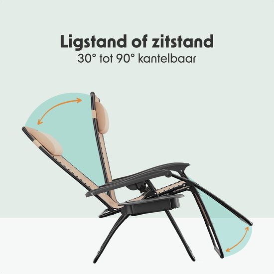 LifeGoods Opvouwbare Tuinstoel - Ligstoel Tuin - 30°-90° Verstelbaar - Metaal - Beige van LifeGoods — afbeelding 4