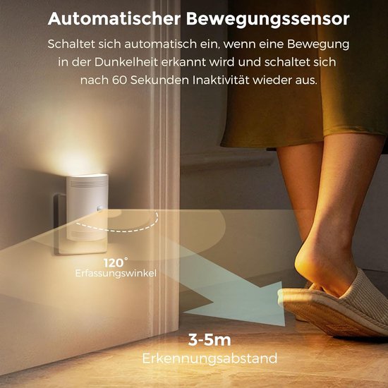 Moderne LED Nachtlampen 1-Pack - Wandcontactdoos Montage - Warm Wit Licht - 0-100 Lumen Dimbaar - Bewegingssensor - Voor Slaapkamer en Gang - Eenvoudige Installatie - Energiezuinig - Wit van AURZART. — afbeelding 4